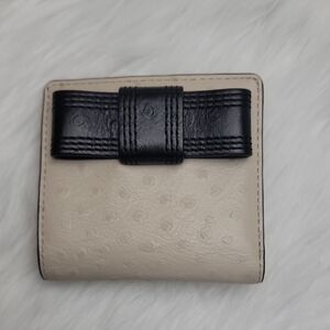 KATE SPADE Beige Valencia Road Serenade Bow Ostrich Textured Leather Snap Wallet